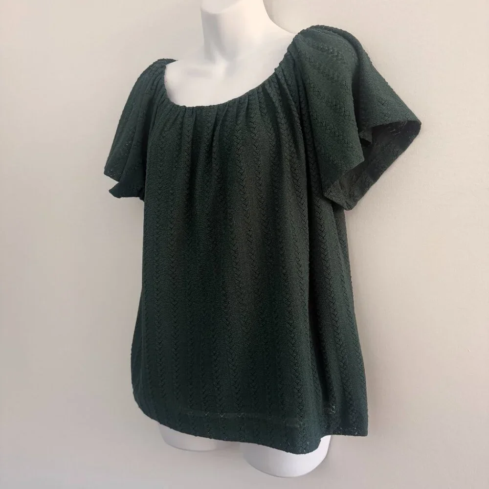 LOFT Hunter Green Eyelet Knit Top | Lined | On/Off Shoulder | Size M - Picture 3 of 9